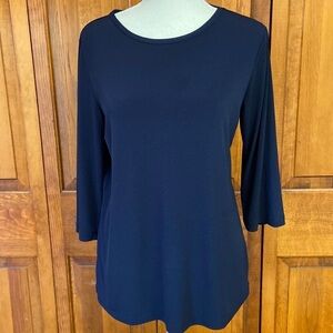 Susan Graver Liquid Knit Navy Bateau Neck 3/4 Length Sleeve Size XS